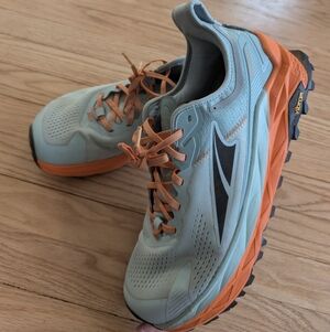 EUC Altra Olympus 5 Men's 12.5 Trail Running Shoes Gray Green Orange hiking